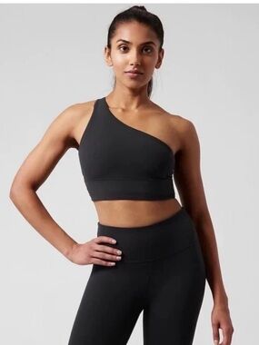 Athleta Aurora Black Asymmetrical One-Shoulder Sports Bra